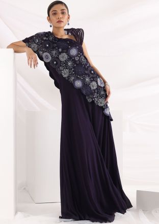 Purple One Shoulder Embroidered Jumpsuit