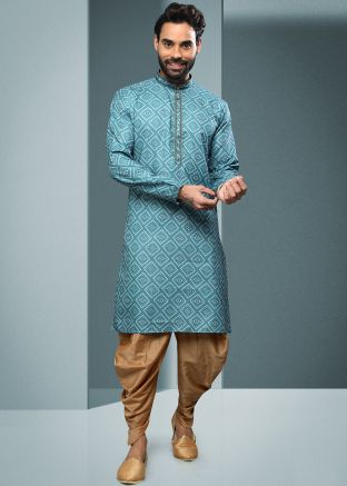 Readymade Blue Bandhej Print Dhoti Kurta
