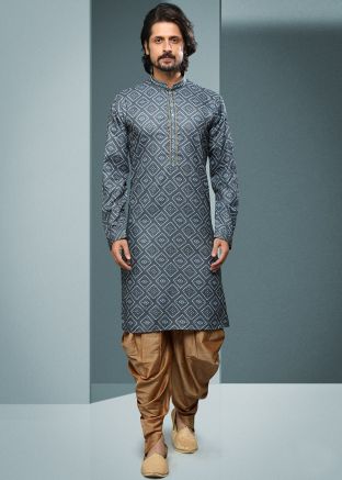 Readymade Grey Bandhej Print Dhoti Kurta