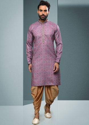 Purple Bandhej Print Readymade Dhoti Kurta
