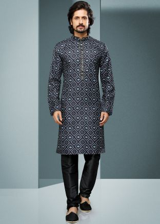 Black Bandhej Print Readymade Kurta Churidaar Set
