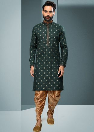Green Printed Readymade Cotton Dhoti Kurta Set