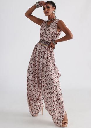 Off-White Printed Jumpsuit In Satin