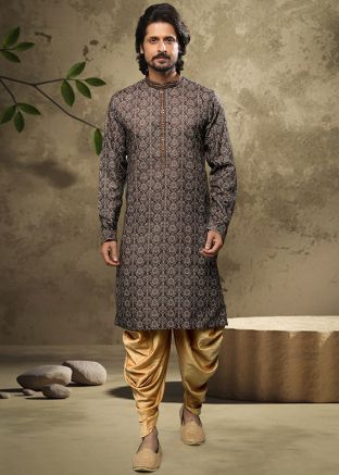 Readymade Brown Printed Dhoti Kurta Set