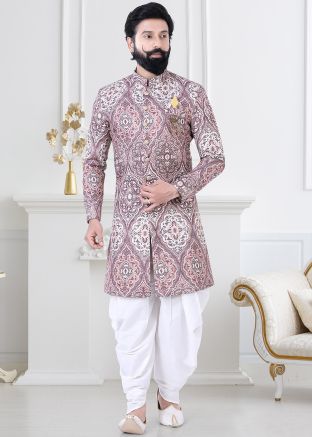 Multicolor Indo Western Sherwani In Woven Designs