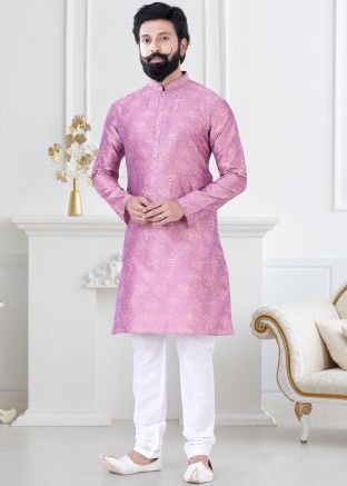 Pink Woven Readymade Kurta Pajama Set
