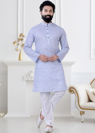 Purple Readymade Linen Kurta & Pajama Set