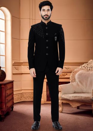 Black Embroidered Bandhgala Jodhpuri Suit