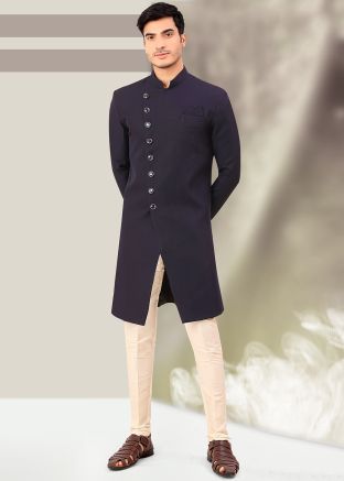 Navy Blue Indo Western Sherwani & Pant