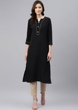 Readymade Black Rayon Laced Kurta