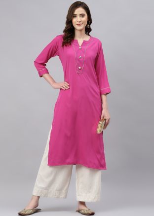 Readymade Pink Rayon Laced Kurta