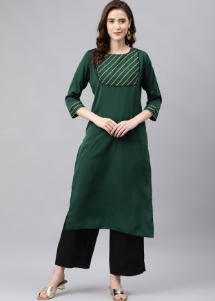 Green Readymade Laced Kurta