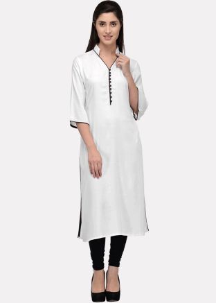 White Plain Kurta In Rayon