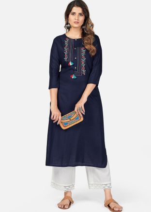 Navy Blue Embroidered Kurta