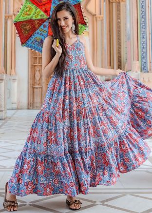 Readymade Blue Floral Printed Cotton Dress