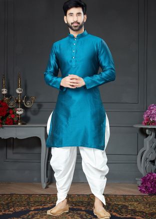 Blue Silk Woven Theme Dhoti Kurta Set