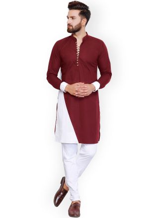 Maroon Mens Cotton Kurta Pajama Set