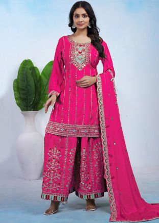 Pink Chiffon Sharara Suit With Sequins Work