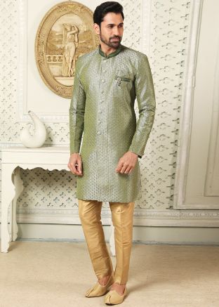 Readymade Green Embroidered Indo Western Sherwani