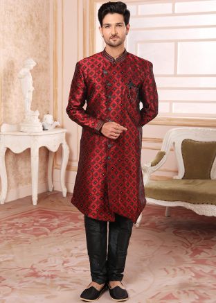 Maroon Embellished Indo Western Sherwani
