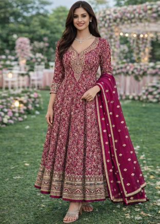 Pink Georgette Anarkali Suit With Stone Detailing