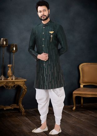 Mens Green Silk Indo Western Sherwani