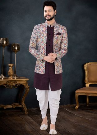 Purple Sequins Indo Western Sherwani Set
