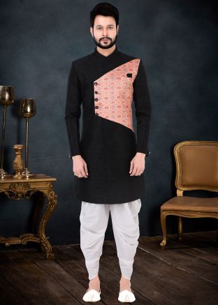 Black Overlapped Indo Western Sherwani Set
