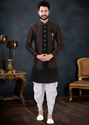 Black Jacket Style Indo Western Sherwani Set
