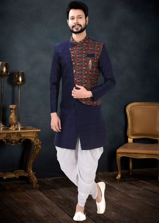 Blue Mens Indo Western Sherwani Set