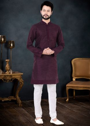 Purple Embroidered Kurta Pajama In Silk