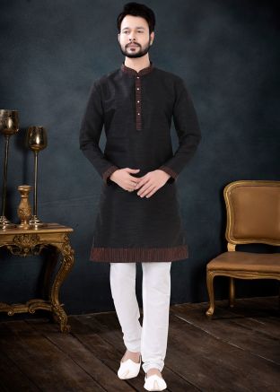Black Embroidered Silk Kurta & Pajama