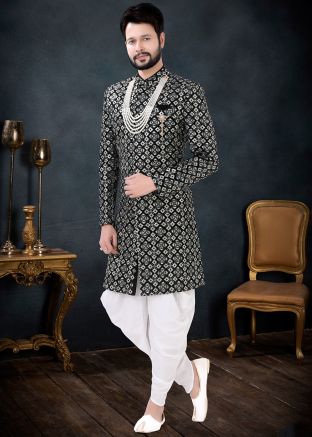 Black Embroidered Indo Western Sherwani