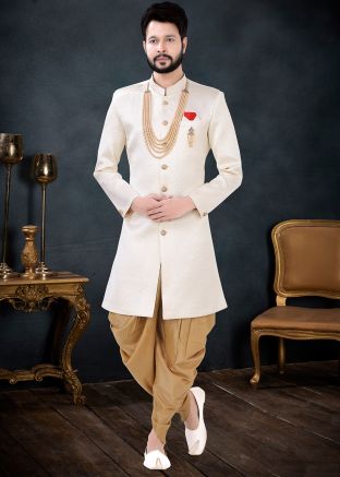 Cream Woven Indo Western Sherwani