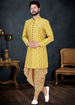 Yellow Woven Indo Western Sherwani