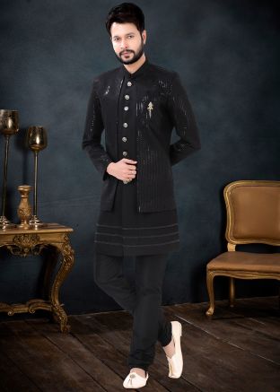 Black Jacket Style Indo Western Sherwani