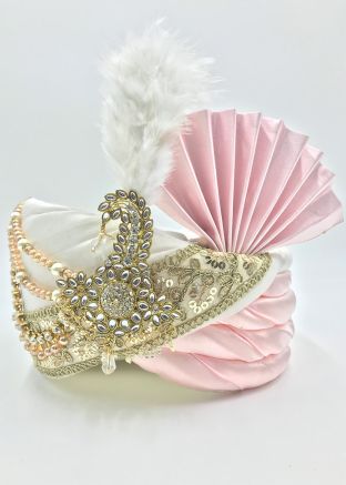 White & Pink Readymade Safa In Art Silk