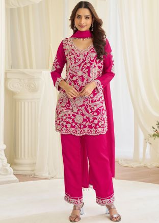 Pink Georgette Pant Suit With Bead Embroidery