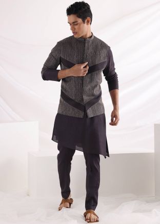 Black Embroidered Asymmetric Kurta Pajama With Jacket