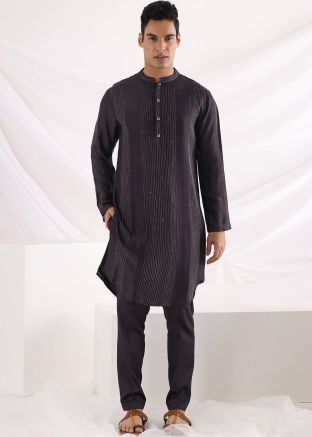 Black Thread Embroidered Silk Kurta Pajama Set