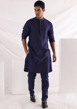 Blue Readymade Embroidered Kurta Pajama Set