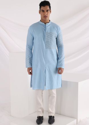 Blue Thread Embroidered Silk Kurta & Pajama