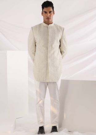 White Dori & Beads Embroidered Short Kurta Pajama Set