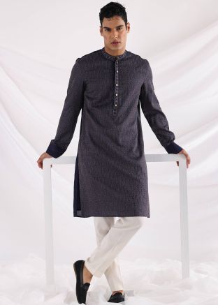 Blue Thread Embroidered Silk Kurta & Pajama Set