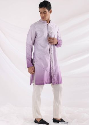Shaded Purple Silk Kurta Pajama With Thread Embroidery
