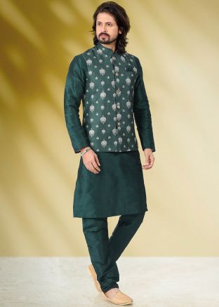 Readymade Green Kurta Pajama & Jacket
