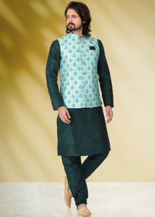 Readymade Green Kurta Pajam In Art Banarasi Silk