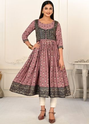 Pink Embroidered Jacket Style Cotton Kurta