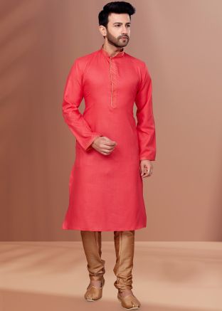 Pink Kurta Pajama Set In Cotton