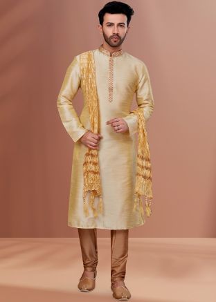 Cream Readymade Kurta Pajama Set